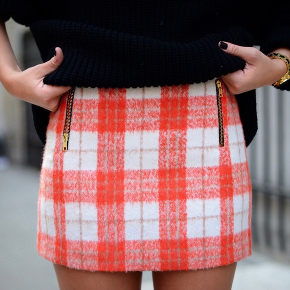 NWT TOPSHOP Orange Wool Check Mini Skirt, size 6 - Picture 1 of 13